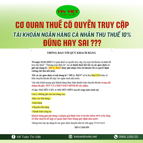 Cơ quan thuế có quyền truy cập vào tài khoản cá nhân để thu thuế 10% đúng hay sai?