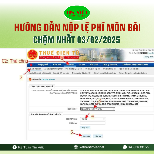 Hướng dẫn nộp lế phí môn bài 2025 có thời hạn đến hết 3/2/2025