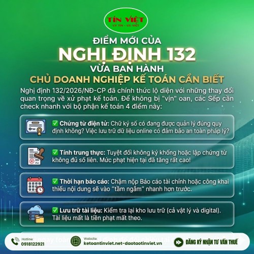 Nghị định 132/2026/NĐ-CP: Sửa đổi quy định xử phạt vi phạm hành chính lĩnh vực kế toán