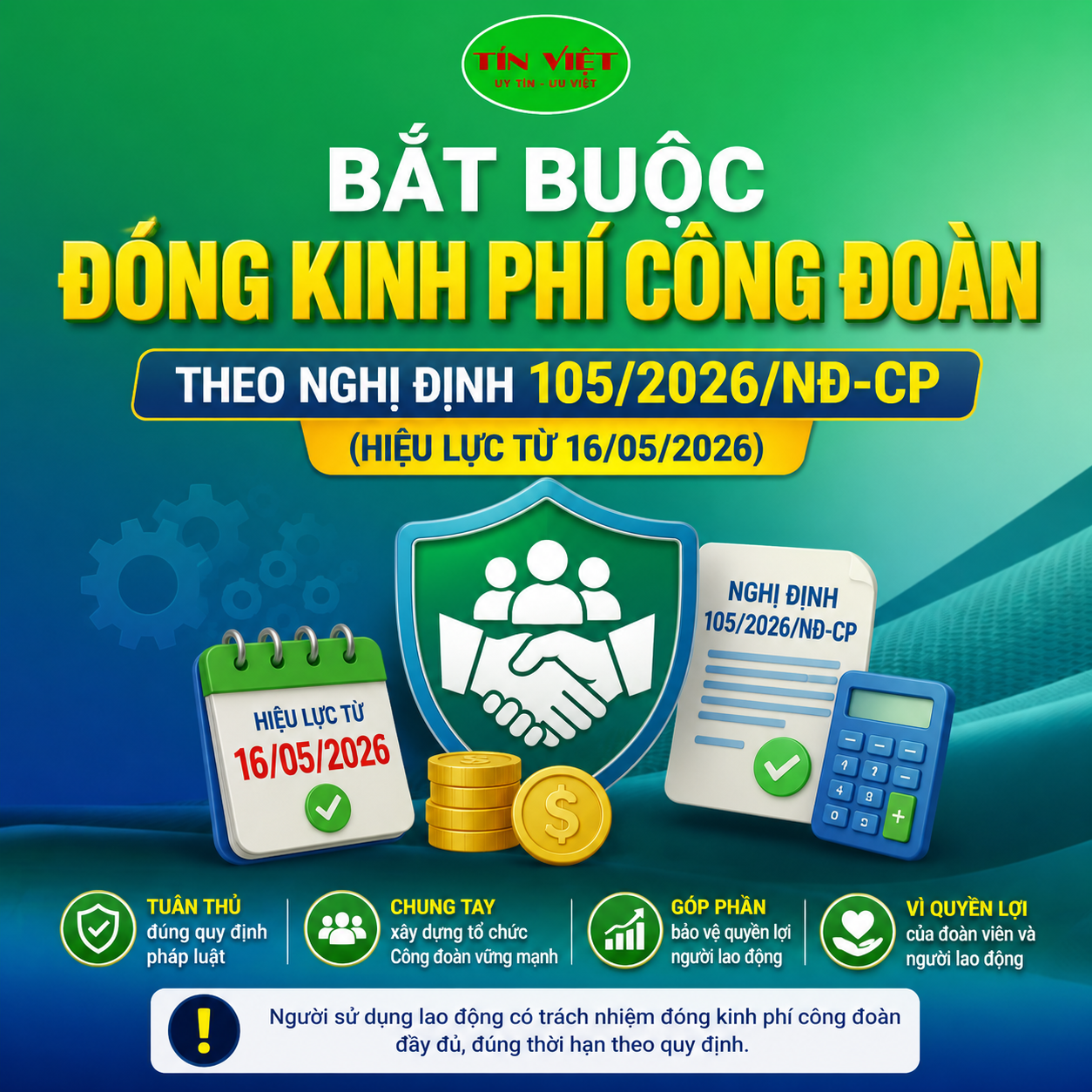 Nghị định 105/2026/NĐ-CP– những điểm mới quan trọng về đóng kinh phí công đoàn có hiệu lực 16/05/2026